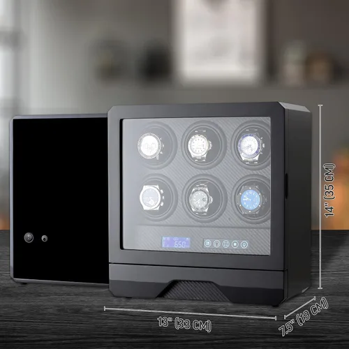 Miniatura 7 de Bobinador de reloj para 6 relojes automáticos con retroiluminación LED, control remoto y cajón de almacenamiento para relojes y joyas