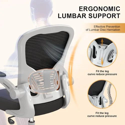 Miniatura 6 de Synorla Silla de oficina, sillas de escritorio ergonómicas de 330 libras de capacidad, silla de computadora de malla con respaldo alto con Gris Negro