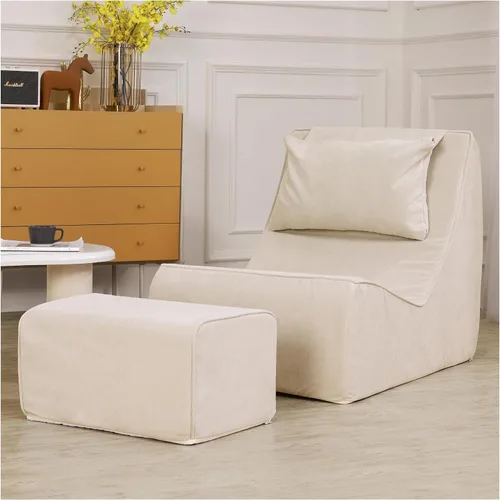 Miniatura 19 de Silla Puf Gigante para Adultos, Tumbona de Pana con Soporte Inigualable para la Espalda, Almohada Cervical Desmontable, Otomana Cómoda y Funda
