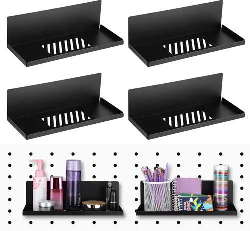 Therwen Paquete de 4 estantes magnéticos para tablero de clavijas, organizador de pared, estante de metal con bandeja de acero, accesorios