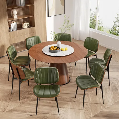 Miniatura 29 de Silla de comedor, sillas de comedor modernas de mediados de siglo, sillas de cocina tapizadas de piel sintética con respaldo de madera curvada