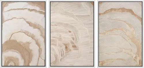 Miniatura 78 de SIGNLEADER Lienzo enmarcado para pared, juego de arte de collage de polígonos retro marrón tostado, ilustraciones con formas abstractas, arte