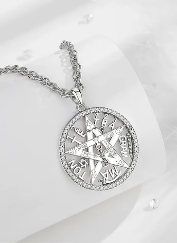 Miniatura 11 de CELESTIA Colgante de plata de ley 925, anillos de tetragrammaton, collar masónico, joyería de pentagrama para mujeres y hombres