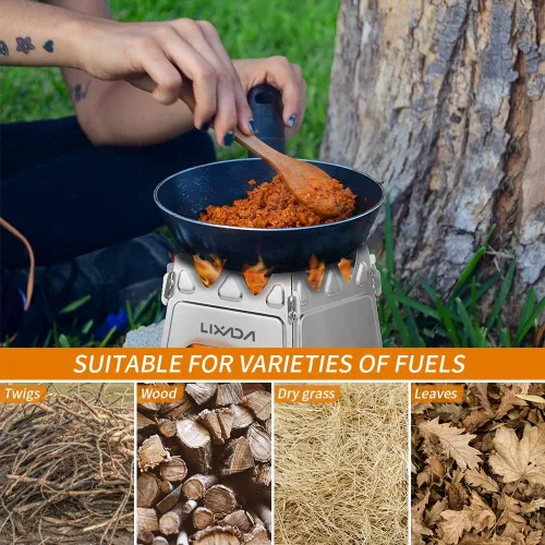 Miniatura 9 de Lixada Estufa de leña plegable y ligera de acero inoxidable, estufas de leña portátil para acampar al aire libre, senderismo, mochilero, picnic