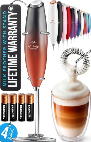 Miniatura 40 de Zulay Kitchen Espumador de leche de mano con pilas Duracell AA – Mezclador eléctrico ultrarrápido y creador de espuma, mezclador de bebidas fácil
