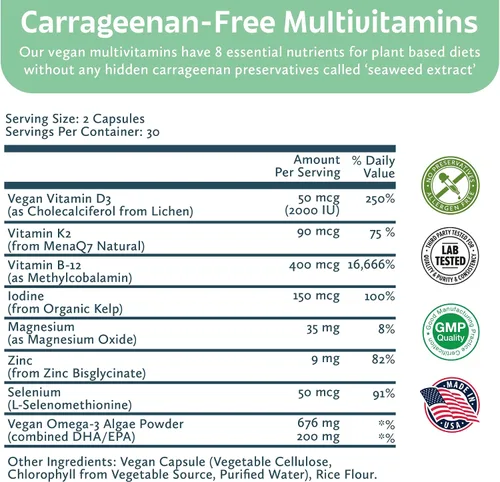Miniatura 5 de Future Kind Multivitamínico sin carragenina para mujeres y hombres con omega-3, B12, D3, zinc, yodo, magnesio, K2 y selenio, vegano, bolsa