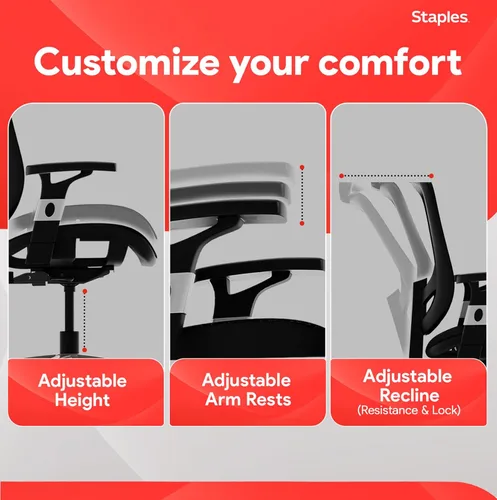 Miniatura 5 de Staples Hyken - Silla de trabajo giratoria ergonómica, silla de oficina ajustable con malla transpirable y soporte lumbar, perfecta para el hogar