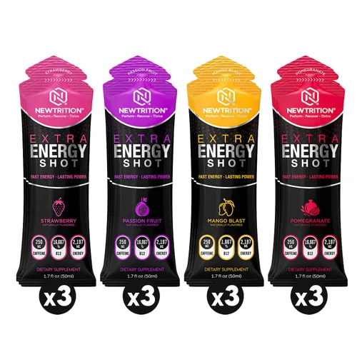 Miniatura 8 de NewTrition® Shots de Energía Extra Fuertes, Sin Azúcar 1.7 fl oz (Paquete de 24, 8 Sabores) - Bebidas Energéticas de 250mg de Cafeína con Vitamina B