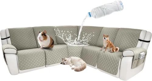 Fundas impermeables para sofá reclinable seccional en forma de L, 7 piezas, antideslizantes, lavables, juego de fundas reclinables para mascotas y
