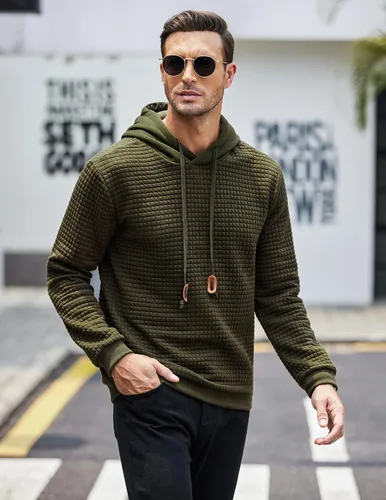 Miniatura 2 de COOFANDY - Sudadera con capucha para hombre, casual, de manga larga, con cordón ajustable y tejido de punto de gofre