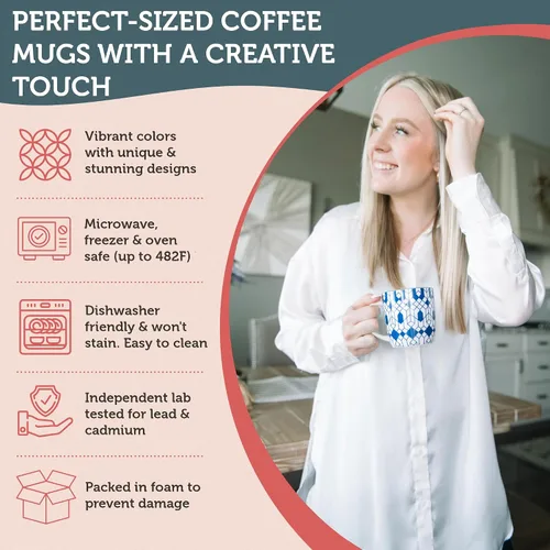 Miniatura 4 de Annovero Tazas de café pequeñas, capacidad de 11.7 onzas, tazas de cocina de porcelana para té, latte, capuchino o cacao caliente, juego de 6