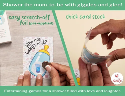 Miniatura 6 de Juegos de baby shower de Party Hearty para niño, 40 boletos de lotería con emojis para rascar, ideas de juegos para bebés, juego de rascar, azul