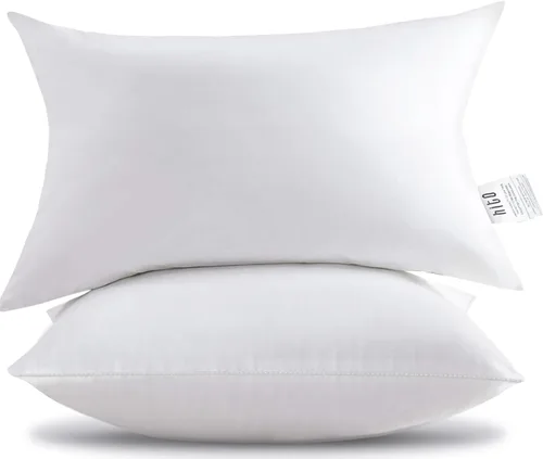 Miniatura 11 de HITO 12x20 Insertos de almohada (Juego de 2) - Fundas de almohada decorativas 100% algodón con relleno de alternativa al plumón, color blanco