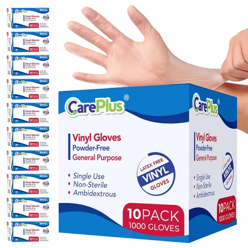 Miniatura 10 de Care Plus – Guantes de vinilo desechables, sin talco, transparentes, sin látex, hipoalergénicos, caja de 100, M