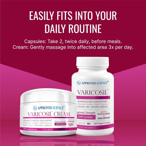 Miniatura 5 de Approved Science Varicosil Cápsulas y crema – 90 cápsulas – 4 onzas líquidas – Calma las venas varicosas, mejora la circulación y el flujo