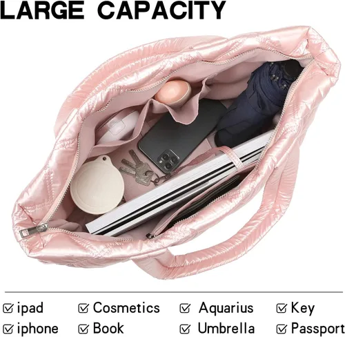 Miniatura 4 de Bolso de mano grande acolchado, moderno y lujoso de algodón acolchado acolchado para mujer, bolsos de diseñador suaves para invierno, hombros