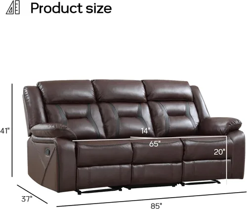 Miniatura 2 de EBELLO Sofá reclinable manual de cuero sintético, sofá reclinable de 3 plazas, sofá cama para sala de estar, muebles, sala de reuniones, marrón