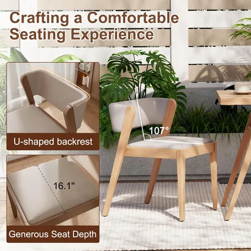 Miniatura 6 de Juego de mesa de comedor bistró de madera maciza, 3 piezas, mesa de comedor para patio al aire libre, juego de 2 con sillas tapizadas, silla