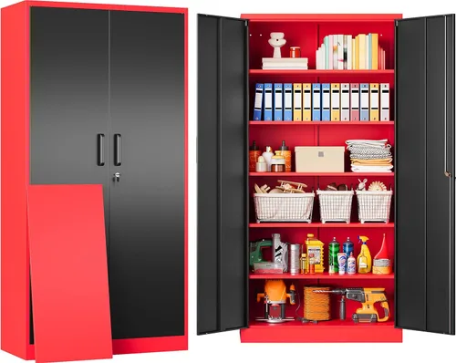 Miniatura 30 de SISESOL Armario de almacenamiento de metal de 36 pulgadas con puertas y estantes, pequeño armario de almacenamiento de garaje con cerradura, Negro