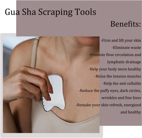 Miniatura 2 de wuyaoyao Herramienta facial Gua Sha de acero inoxidable de 4 filos, herramienta de masaje de raspado Gua Sha, herramientas para anticelulitis