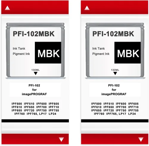 PFI-102 Paquete de 2 cartuchos de tinta negra mate de 4.4 fl oz compatibles con Canon PFI102 PFI-102MBK para IPF500 IPF510 IPF600 IPF605 IPF610