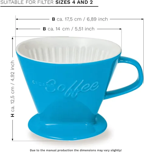 Miniatura 2 de Creano XXL gotero de café de porcelana azul - cafetera de cono de cerámica - cafetera de café vertida - tamaño del filtro 4 - calidad enorme