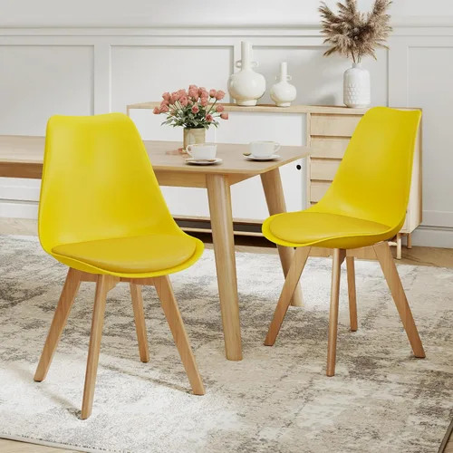 Miniatura 6 de NOBPEINT Juego de 2 sillas de comedor modernas de mediados de siglo, sillas tapizadas de piel sintética con respaldo curvo, silla de cocina de negro