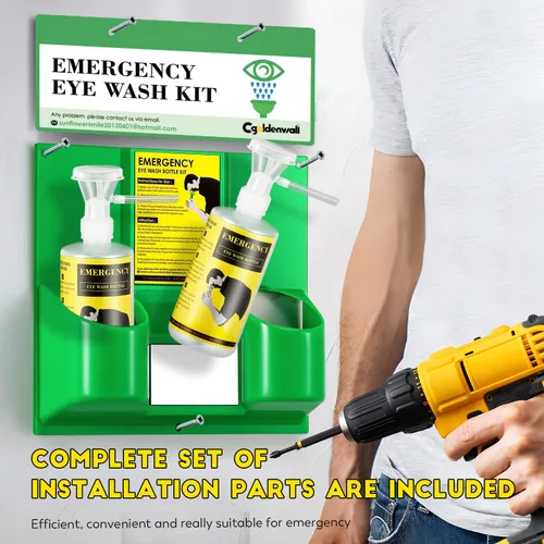 Miniatura 6 de CGOLDENWALL Estación de lavado de ojos portátil montado en la pared, kit de lavado de ojos de emergencia, 2 botellas de lavado de ojos de 16.09