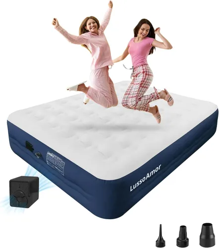 Colchón de aire Queen con bomba recargable incorporada, cama inflable elevada de 18 pulgadas para acampar e invitados, inflado rápido de 3 minutos,