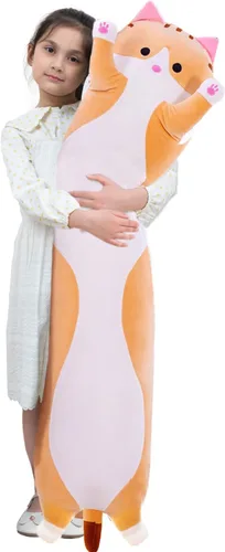 Miniatura 10 de Almohada gigante de gatos de peluche con dibujos animados y gatitos, almohada para dormir, suave y larga, para el cuerpo, muñeca y gato, juguete