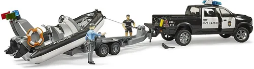 Miniatura 2 de Bruder RAM 2500 Camioneta Policial Pickup con Remolque Módulo L + S, Barco y 2 Figuras
