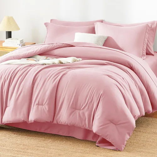 Miniatura 22 de Juego de edredón blanco queen, 7 piezas cama en una bolsa, juego ligero de ropa de cama queen, juego de 7 piezas para todas las estaciones, suave