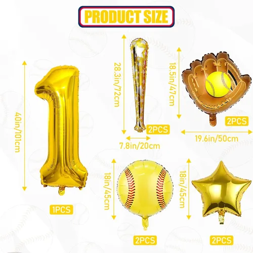 Miniatura 2 de 9 globos de sóftbol, globos de sóftbol de cumpleaños con número de mylar de aluminio para sóftbol, suministros de fiesta de cumpleaños, decoraciones