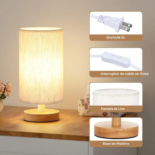 Miniatura 2 de Fenmzee Lámpara de mesa pequeña para dormitorio, control en línea, lámpara de noche con bombilla LED A15 de 3000 K, fácil montaje