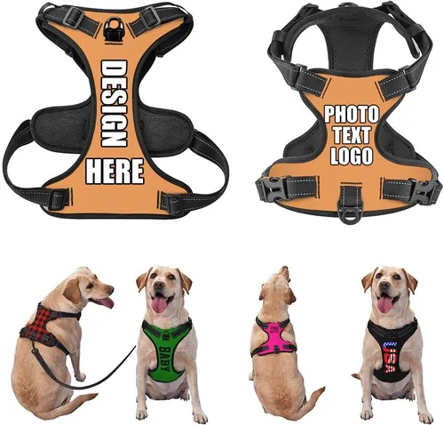 Miniatura 21 de Arnés para perro personalizado con nombre y número de teléfono, chaleco personalizado para perro, arnés reflectante ajustable para mascotas, beige, S