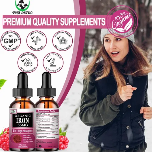 Miniatura 5 de Suplemento de hierro para mujeres con vitamina C, suplemento líquido 6 en 1 con vitamina B12, vitamina B6, gotas de hierro líquido de alta absorción