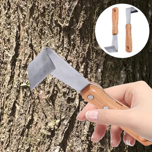 Miniatura 5 de Housoutil Herramienta de eliminación de corteza de árbol, 2 piezas de descortezado de troncos con mango de madera, raspador de corteza afilado