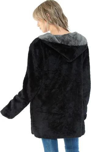 Miniatura 2 de Manta con capucha en forro polar grueso con bolsillo, color negro, tamaño grande, para mujeres y hombres, cálida y acogedora