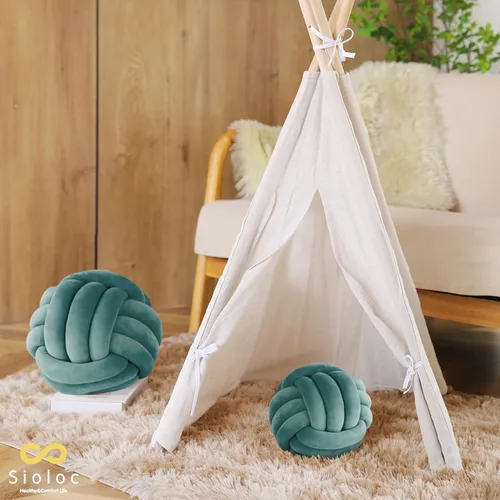 Miniatura 5 de Sioloc Almohadas de Bola con Nudo Suave, Cojín Almohada Decorativa Redonda Decoración del Hogar Almohada de Felpa, Almohada Decorativa Anudada Verde