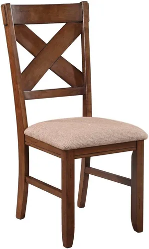 Miniatura 3 de Roundhill Furniture Karven - Sillas de comedor tapizadas con respaldo cruzado en acabado avellana oscura, juego de 2