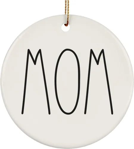 Miniatura 24 de Adorno familiar de Navidad, regalos de hija, hijo, adorno de círculo de cerámica de 3 pulgadas para colgar en el árbol – Día de la Madre