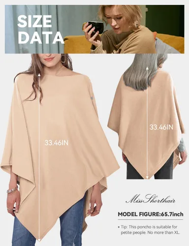Miniatura 16 de MissShorthair Versatile Women's Shawl Wrap – Soft Knitted Poncho Cape Scarf for Fall Winter
