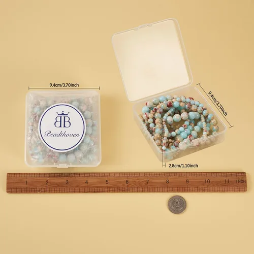 Miniatura 7 de Beadthoven - 245 cuentas de piedra de jaspe imperial de aguamarina natural, 4/6/8/0.394 in, sedimentos marinos Aqua Terra Jasper curativos, cuentas