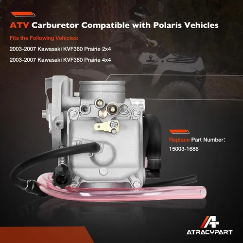Miniatura 3 de Carburador KVF360 compatible con Kawasaki Prairie 360 2003-2013 KVF 360 KVF360A KVF360B KVF360C sustituye a carbohidratos # 15003-1686