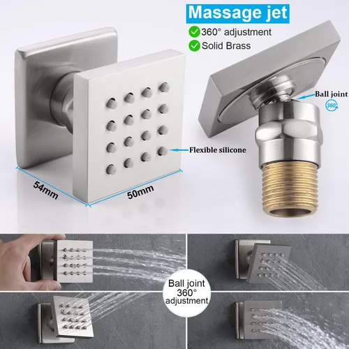 Miniatura 8 de Enga Sistema de ducha con chorros corporales de 12 pulgadas, ducha de lluvia montada en la pared y pulverizadores de mano de latón de cuerpo