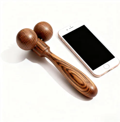 Miniatura 8 de Rodillo de masaje de madera de wengué, masajeador de acupresión de doble bola para aliviar el dolor muscular, rodillos corporales de mano de 7.5 in