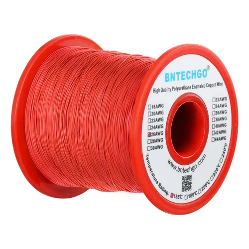 Miniatura 54 de BNTECHGO - Alambre magnético de 26 AWG, cable de cobre esmaltado para bobinado, 4 onzas, 0.0157 pulgadas de diámetro, 1 bobina de color rojo, Rojo 4