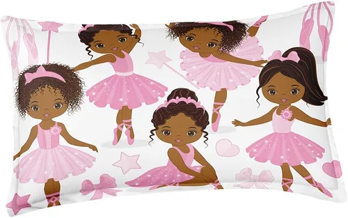 Miniatura 6 de Juego de ropa de cama individual para niñas, juego de edredón mágico afroamericano con bailarina de ballet, juego de cama rosa para niños pequeños