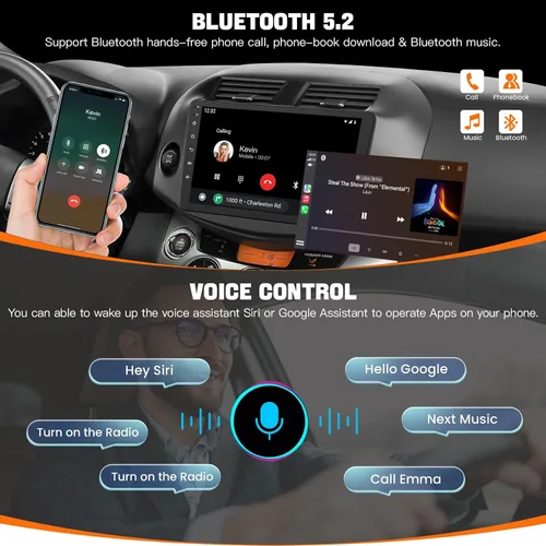 Miniatura 5 de Estéreo de radio de coche para Toyota RAV4 2007-2012 sin sistema de sonido JBLB, compatible con Carplay inalámbrico/Android Auto/Mirrorlink