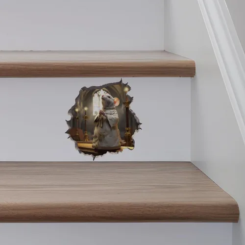 Miniatura 5 de Pegatina de pared 3D con agujero de ratón y sacerdote de la iglesia